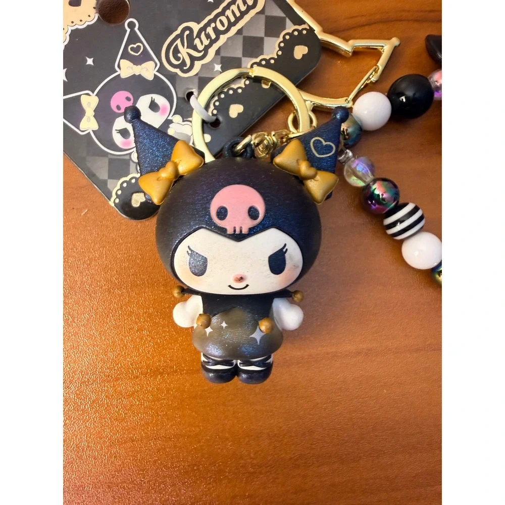 Sanrio Kuromi Beaded Keychain 3D Figure Bag Charm Gold Clasp YSK02595 New